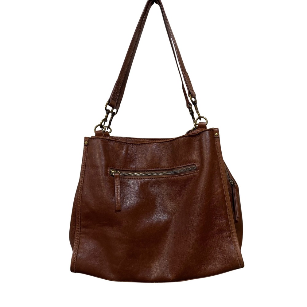 American Leather Co Brown Genuine Leather Shoulder Bag Satchel Handbag Brass - Picture 2 of 12